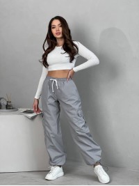 Жiночi широкi штани з кишенями сiрого кольору 34594