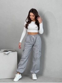 Жiночi широкi штани з кишенями сiрого кольору 34594