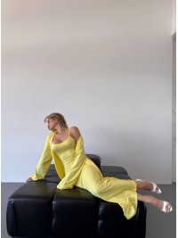 Жіночий костюм кардиган+сукня жовтого кольору 34595