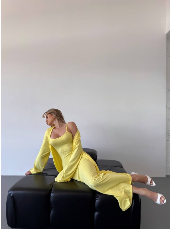 Жіночий костюм кардиган+сукня жовтого кольору 34595