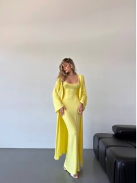 Жіночий костюм кардиган+сукня жовтого кольору 34595