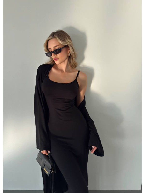 Жіночий костюм кардиган+сукня чорного кольору 34596