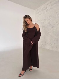 Жіночий костюм кардиган+сукня коричневого кольору 34597