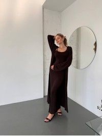 Жіночий костюм кардиган+сукня коричневого кольору 34597