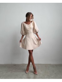 Сукня міні з пишним рукавом бежевого кольору 34613
