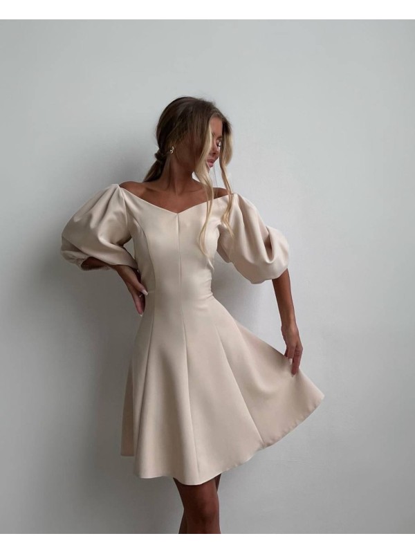 Сукня міні з пишним рукавом бежевого кольору 34613