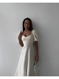 Вечiрня сукня міді молочного кольору 34616