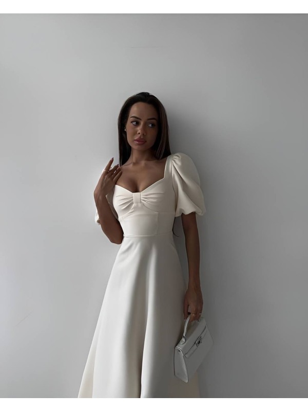 Вечiрня сукня міді молочного кольору 34616