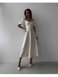 Вечiрня сукня міді молочного кольору 34616