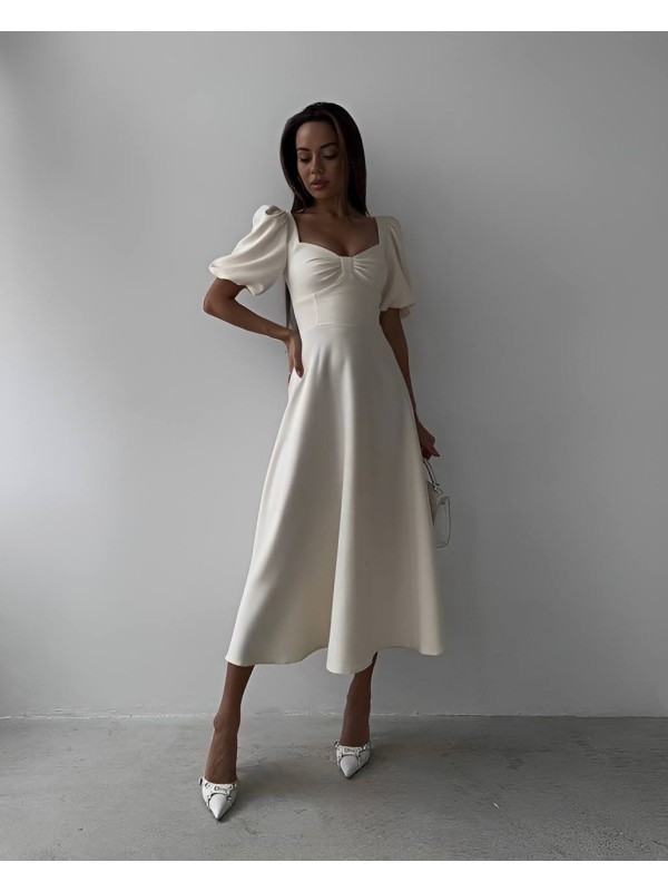 Вечiрня сукня міді молочного кольору 34616