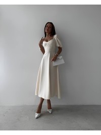 Вечiрня сукня міді молочного кольору 34616