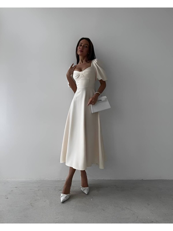 Вечiрня сукня міді молочного кольору 34616