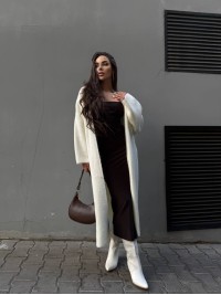 Жіночий довгий кардиган молочного кольору 34619