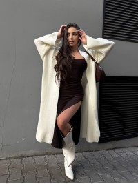 Жіночий довгий кардиган молочного кольору 34619