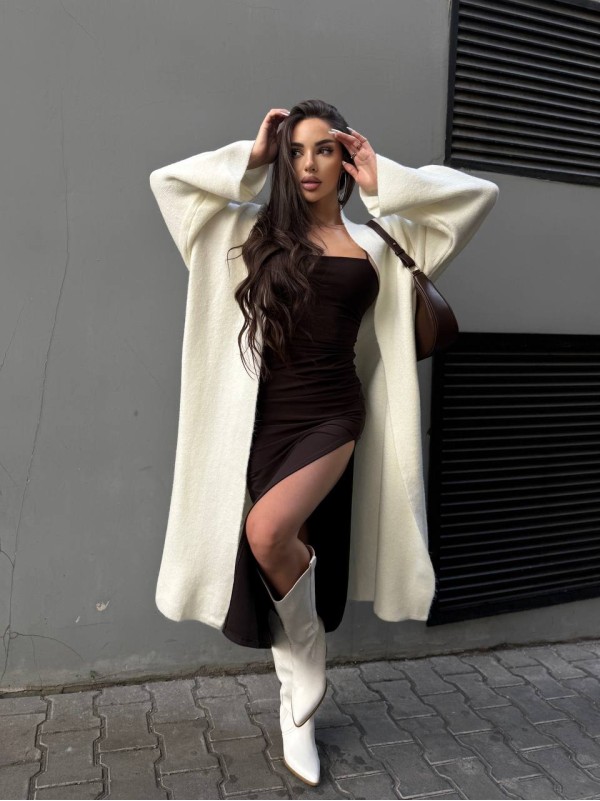 Жіночий довгий кардиган молочного кольору 34619