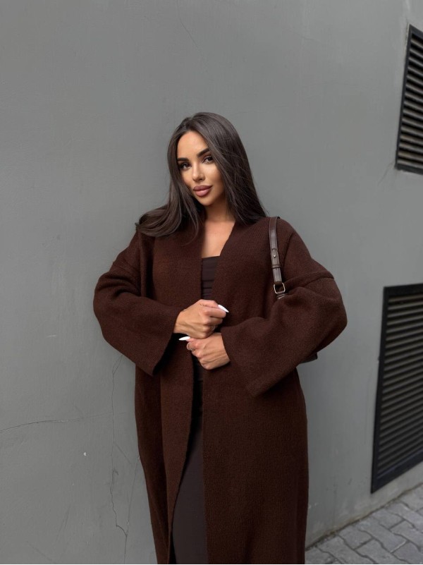 Жіночий довгий кардиган коричневого кольору 34620