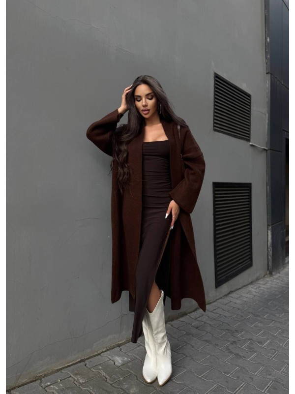 Жіночий довгий кардиган коричневого кольору 34620