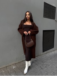 Жіночий довгий кардиган коричневого кольору 34620