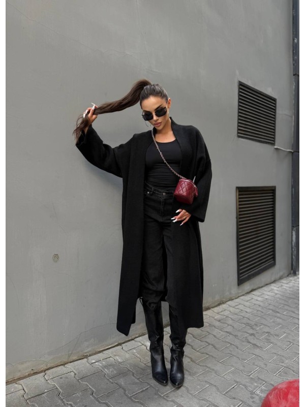 Жіночий довгий кардиган чорного кольору 34621