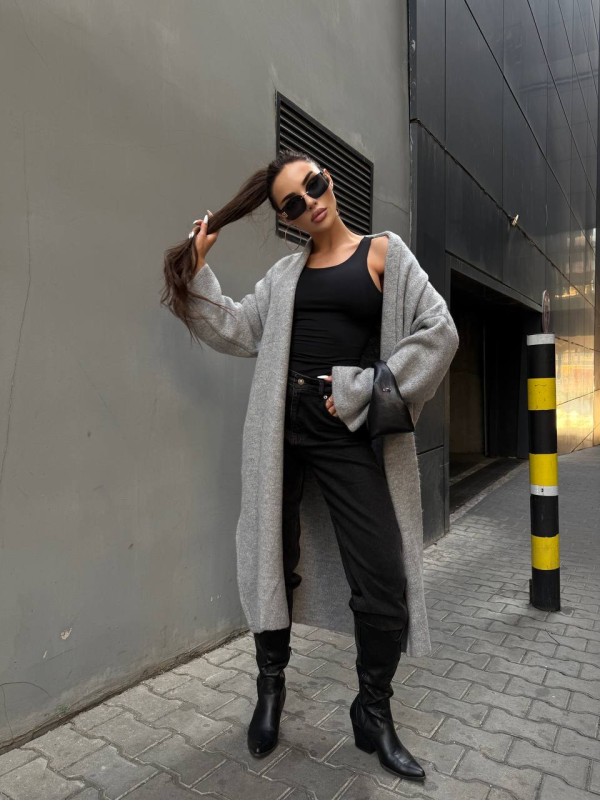 Жіночий довгий кардиган сiрого кольору 34622