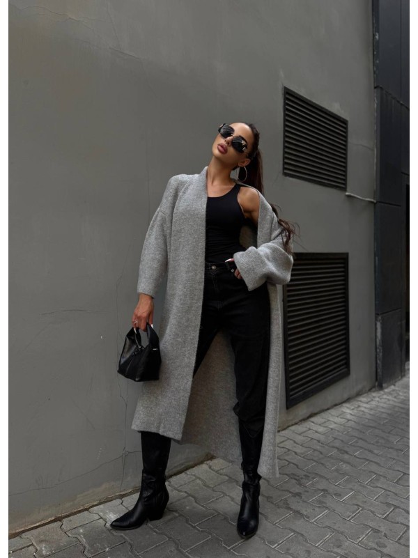 Жіночий довгий кардиган сiрого кольору 34622