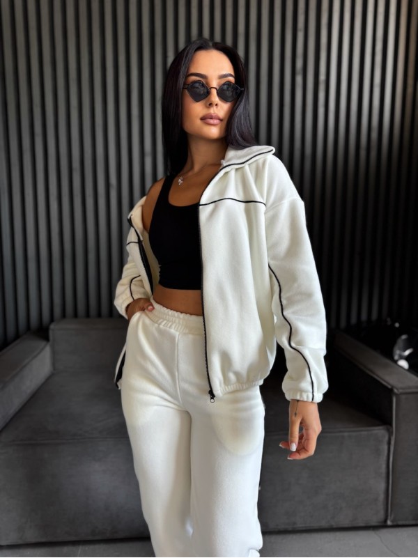 Жіночий спортивний костюм флісовий молочного кольору 34624