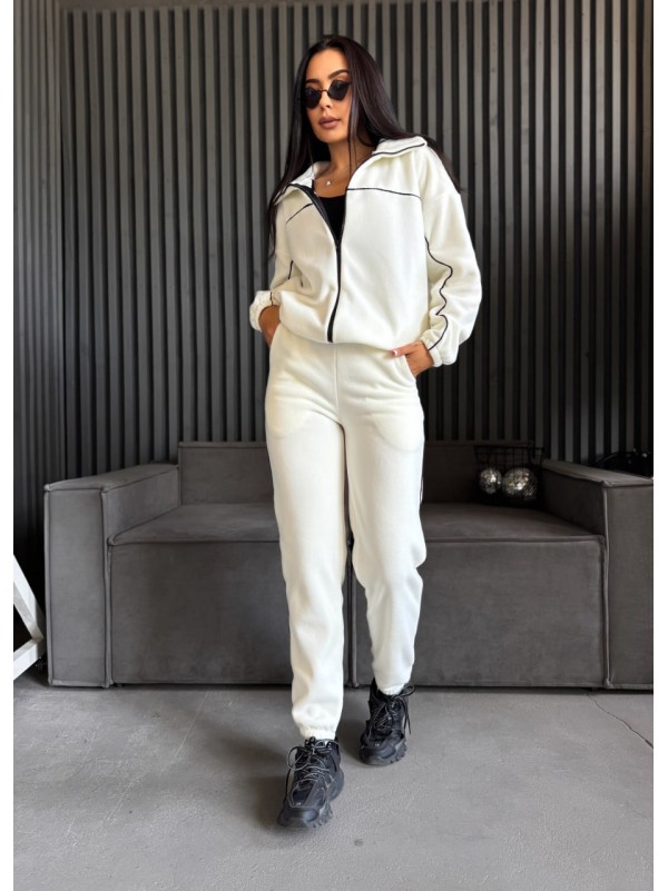 Жіночий спортивний костюм флісовий молочного кольору 34624