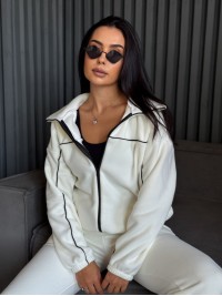 Жіночий спортивний костюм флісовий молочного кольору 34624