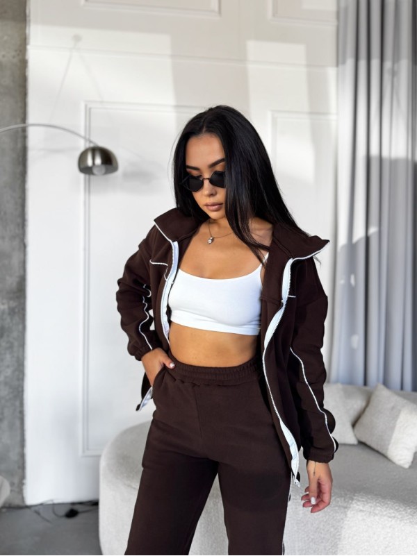 Жіночий спортивний костюм флісовий коричневого кольору 34625