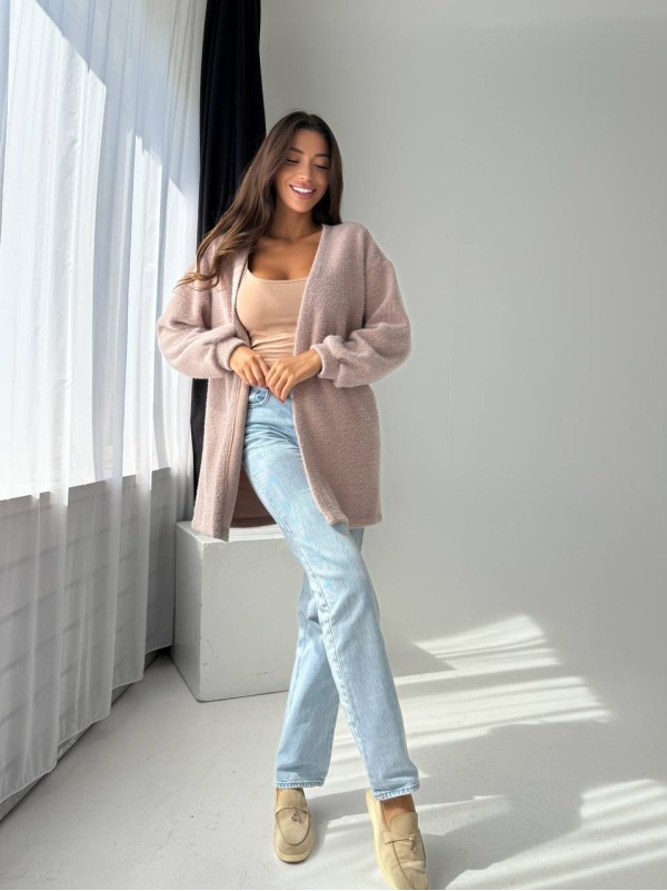 Жіночий ангоровий кардиган кавового кольору 34630