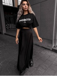 Жіноча спідниця шовкова максі чорного кольору 34631