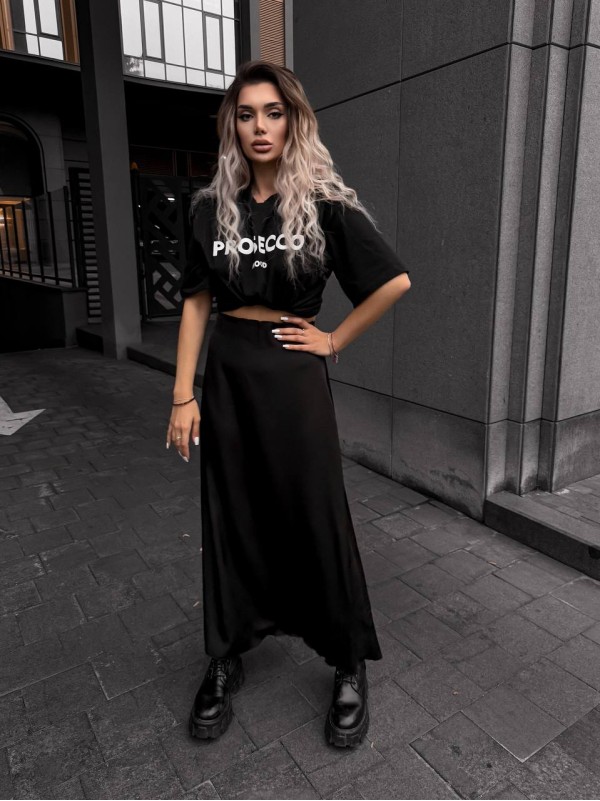 Жіноча спідниця шовкова максі чорного кольору 34631
