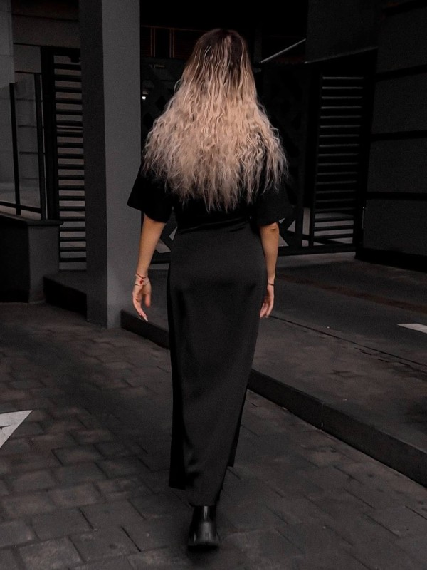 Жіноча спідниця шовкова максі чорного кольору 34631