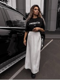 Жіноча спідниця шовкова максі молочного кольору 34632