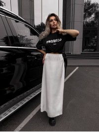 Жіноча спідниця шовкова максі молочного кольору 34632