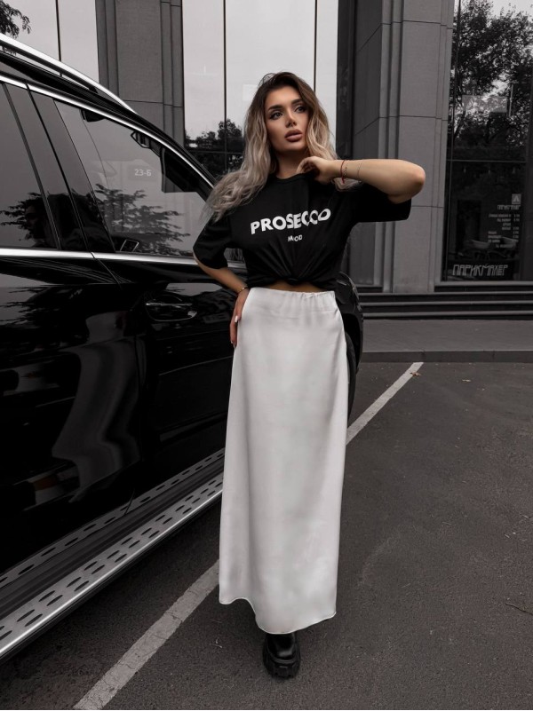 Жіноча спідниця шовкова максі молочного кольору 34632