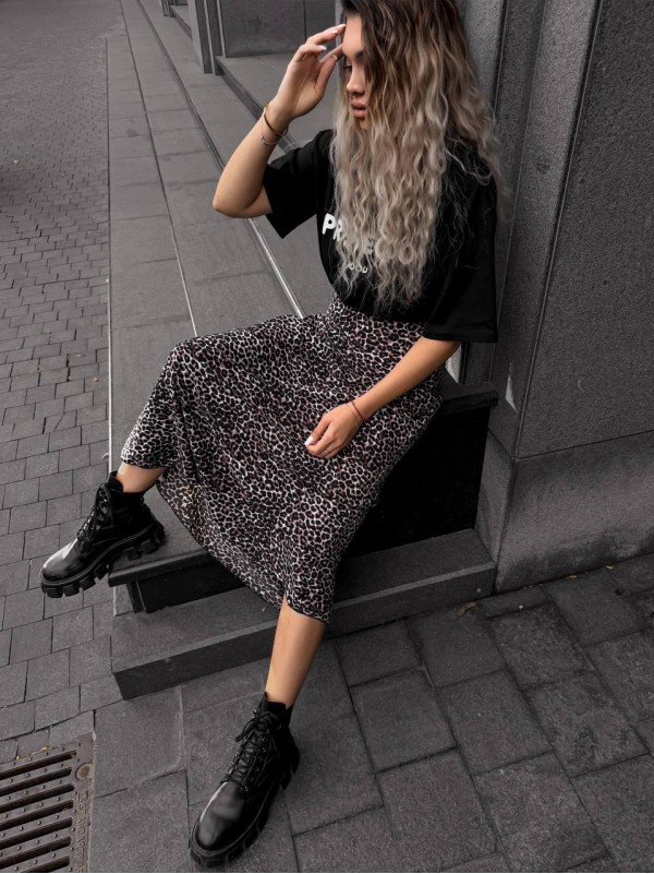 Жіноча спідниця шовкова максі коричневого кольору 34633