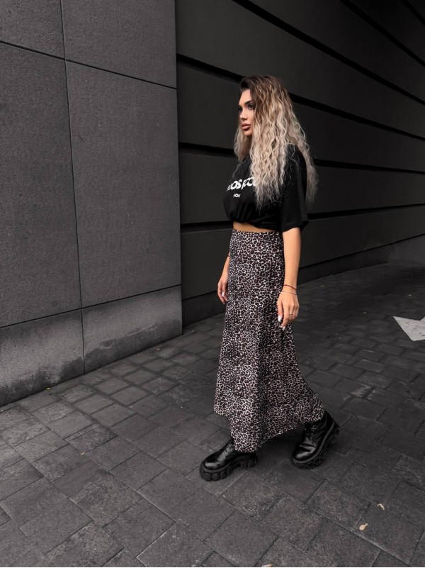 Жіноча спідниця шовкова максі коричневого кольору 34633