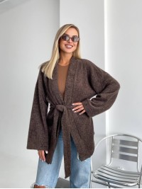 Жіночий кардиган з поясом коричневого кольору 34634