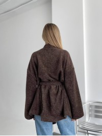 Жіночий кардиган з поясом коричневого кольору 34634
