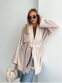 Жіночий кардиган з поясом бежевого кольору 34635