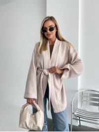 Жіночий кардиган з поясом бежевого кольору 34635
