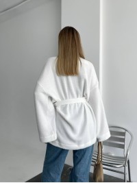 Жіночий кардиган з поясом молочного кольору 34636