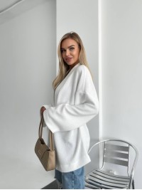 Жіночий кардиган з поясом молочного кольору 34636