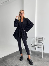 Жіночий кардиган з поясом чорного кольору 34637