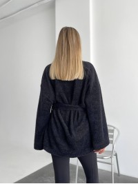 Жіночий кардиган з поясом чорного кольору 34637