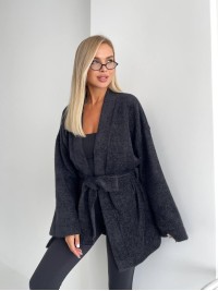 Жіночий кардиган з поясом чорного кольору 34637