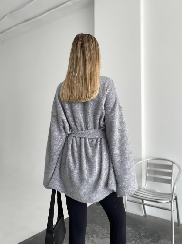 Жіночий кардиган з поясом сiрого кольору 34638