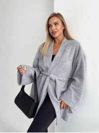 Жіночий кардиган з поясом сiрого кольору 34638