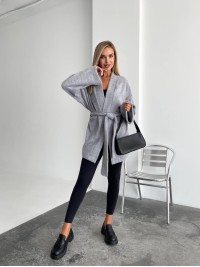 Жіночий кардиган з поясом сiрого кольору 34638